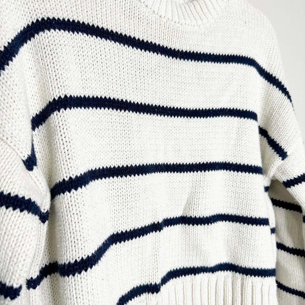 Jenni Kayne Chloe Striped Cropped Pullover Sweater Ivory Navy Cotton XXS - Picture 4 of 7